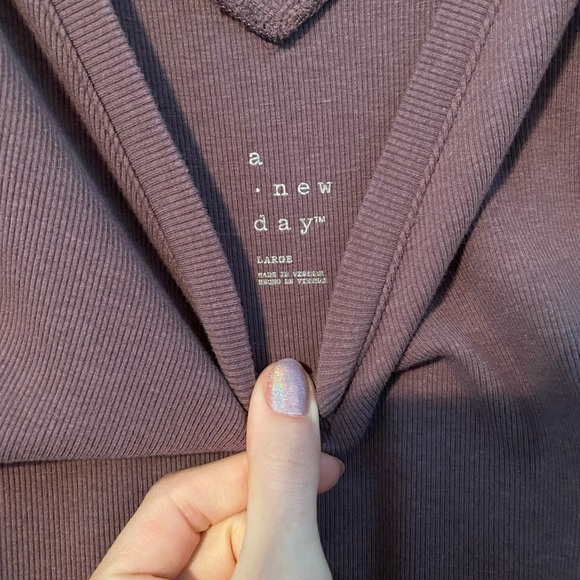 A New Day Dusty Purple Ribbed V-Neck A-Line Sleeveless Midi Pocket Dress Size L - Picture 4 of 4